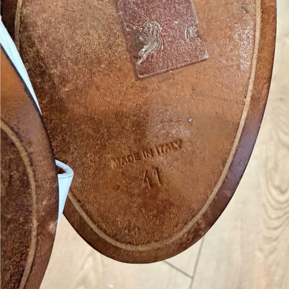 Givenchy Paris Leather Colorblock Wedge Sandals Gold Heel Blue White 41 11 - Picture 10 of 11